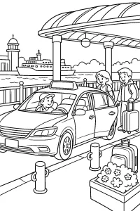 Taxi al terminal del porto disegno da colorare PDF gratis