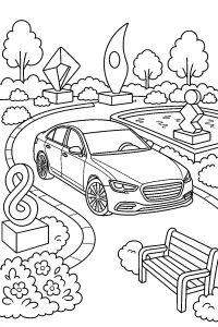 Berlina nel giardino delle sculture disegno da colorare PDF gratis