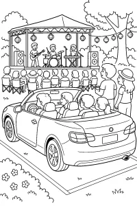 Cabriolet al concerto nel parco disegno da colorare PDF gratis