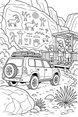 Fuoristrada al canyon con incisioni rupestri disegno da colorare PDF gratis