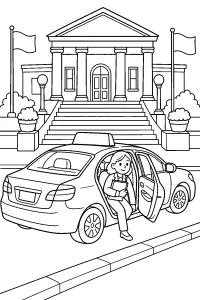 Taxi davanti al tribunale disegno da colorare PDF gratis