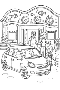 Auto davanti all'ingresso dell'acquario disegno da colorare PDF gratis