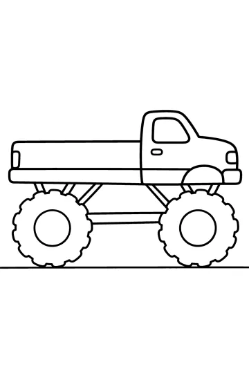 Disegno di un monster truck con cassone lungo, cabina singola e due grandi ruote