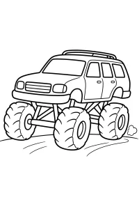 Monster truck break aux pneus géants dessin à colorier PDF gratuit