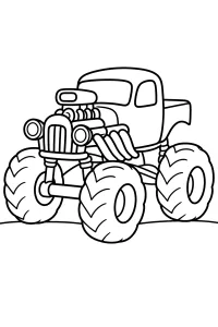 Hotrod-monstertruck met zichtbare motor kleurplaat gratis PDF