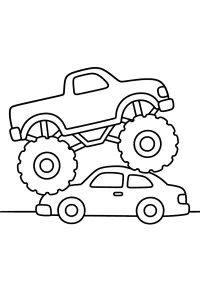 Monster truck sopra un'auto disegno da colorare PDF gratis