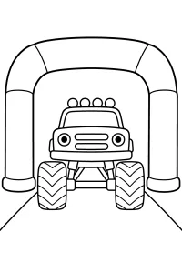 Monster truck sotto un grande arco disegno da colorare PDF gratis