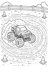 Monster truck in derapata sulla terra disegno da colorare PDF gratis
