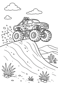 Caminhão monstro na duna do deserto desenho para colorir PDF grátis