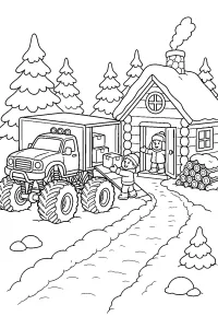 Monster truck alla baita innevata disegno da colorare PDF gratis