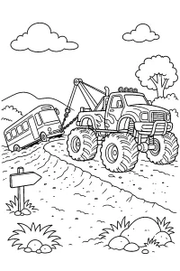 Monster truck carro attrezzi salva un autobus disegno da colorare PDF gratis