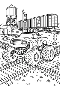 Monster truck al passaggio ferroviario disegno da colorare PDF gratis