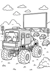 Monster truck camper al cinema drive-in disegno da colorare PDF gratis