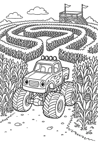 Monster truck nel labirinto di mais disegno da colorare PDF gratis
