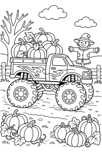 Camión monstruo con calabazas dibujo para colorear PDF gratis