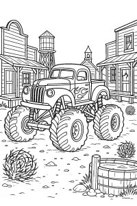 Monster truck nella strada del vecchio West disegno da colorare PDF gratis