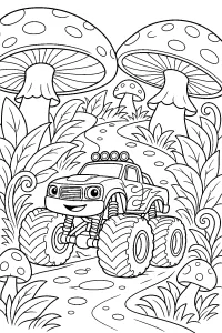 Monster truck tra i funghi giganti disegno da colorare PDF gratis