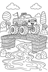 Camion monster sul ponte di wafer disegno da colorare PDF gratis