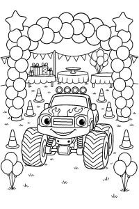 Monster truck alla festa di compleanno disegno da colorare PDF gratis
