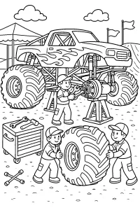 Cambio di ruota del monster truck disegno da colorare PDF gratis
