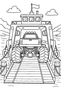 Monstertruck auf der Fährrampe malvorlage kostenlos PDF