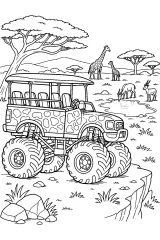 Monster truck safari nella savana disegno da colorare PDF gratis