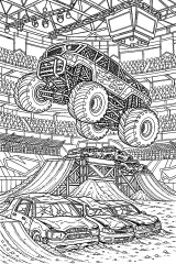 Monster truck in salto nello stadio disegno da colorare PDF gratis