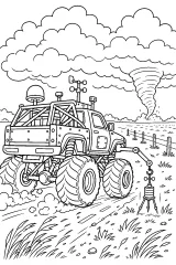 Camion monster con sensore vicino al tornado disegno da colorare PDF gratis