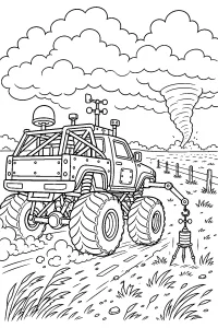 Camion monster con sensore vicino al tornado disegno da colorare PDF gratis