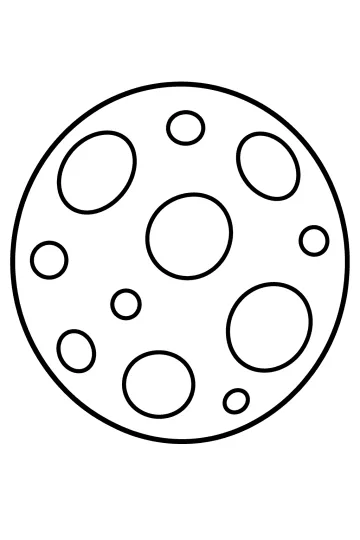Coloring page of a round full moon with craters in different sizes