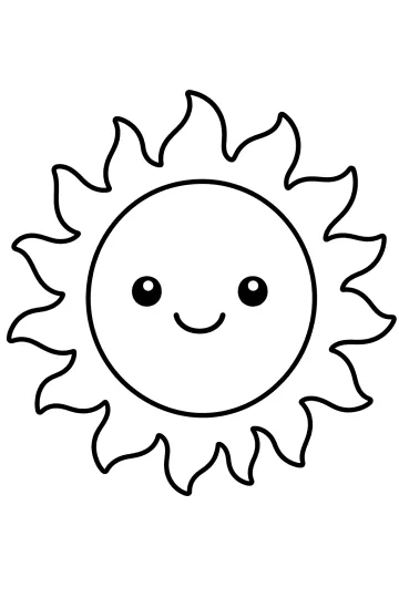 Disegno da colorare di un sole sorridente con raggi ondulati