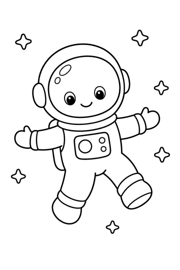 Disegno da colorare di un astronauta sorridente che fluttua tra le stelle