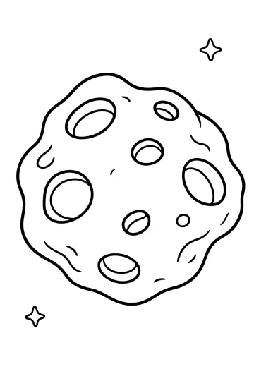 Disegno di un asteroide irregolare con grandi crateri e due stelle nello spazio