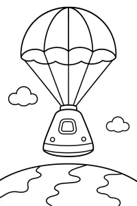 Capsula spaziale con paracadute disegno da colorare PDF gratis