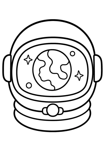 Casco da astronauta con pianeta, stelle e cerchi nel grande visore