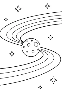 Mond mit Ringen und Sternen malvorlage kostenlos PDF