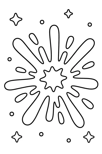Supernova in the center with rounded rays, little stars, and circles in space