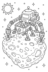 Robot minerario su asteroide disegno da colorare PDF gratis