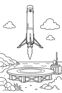 Cohete aterrizando en una plataforma dibujo para colorear PDF gratis