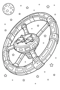 Stazione spaziale ad anello con navette disegno da colorare PDF gratis