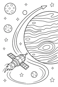 Cohete cerca de un planeta gigante dibujo para colorear PDF gratis
