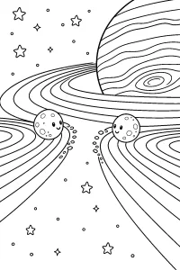 Zwei Monde zwischen Planetenringen malvorlage kostenlos PDF