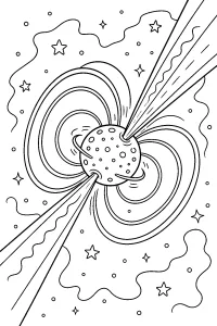 Pulsar con fasci di luce nello spazio disegno da colorare PDF gratis