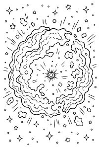 Concha de supernova no espaço desenho para colorir PDF grátis