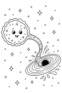 Buco nero con stella e vortice di gas disegno da colorare PDF gratis
