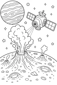 Satellit über einem vulkanischen Mond malvorlage kostenlos PDF