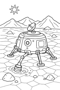 Lander mit Schaufel auf einem Eisplaneten malvorlage kostenlos PDF