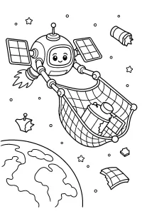 Weltraumroboter sammelt Teile mit Netz malvorlage kostenlos PDF