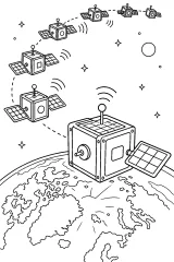 Satelliti cubici in orbita attorno alla Terra disegno da colorare PDF gratis