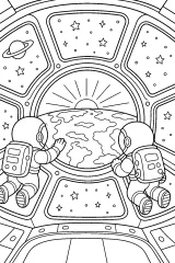 Astronauti osservano la Terra dalla cupola disegno da colorare PDF gratis